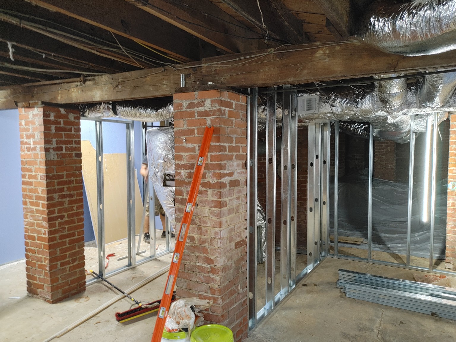 Basement framing around original brick columns
