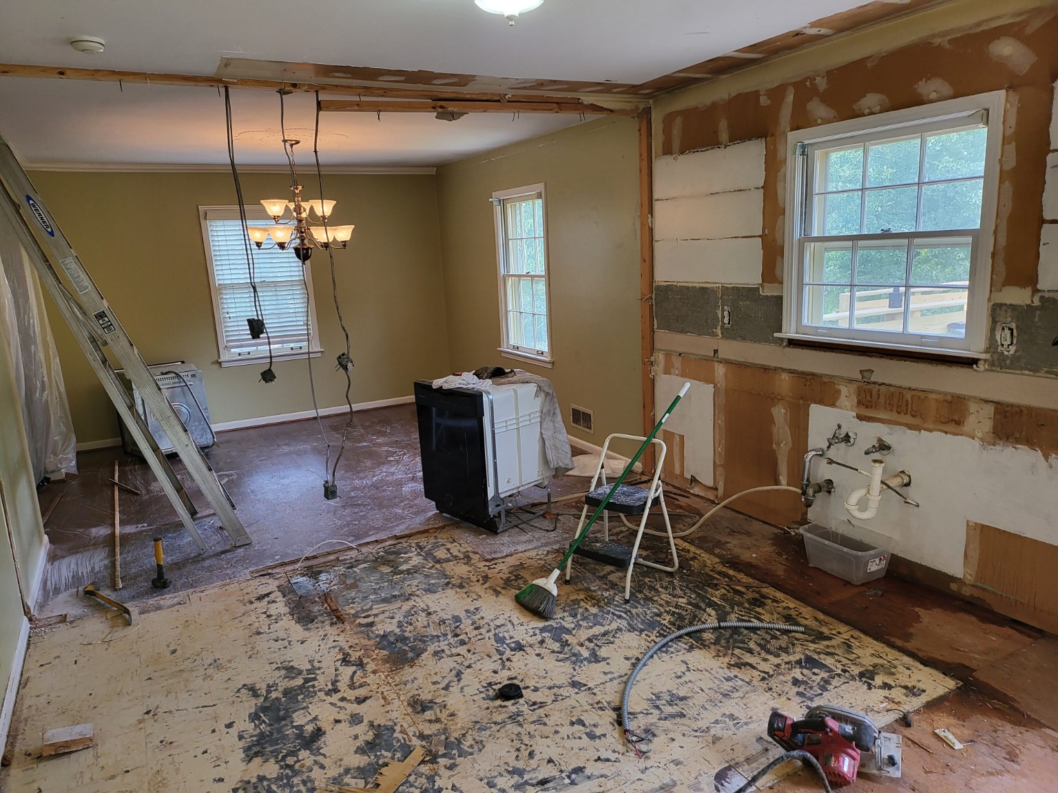 Kitchen and dining room opened up during demolition