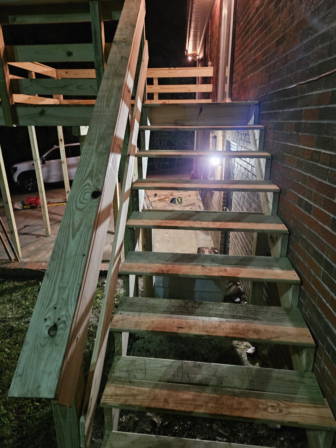 New stairs leading up to the raised deck